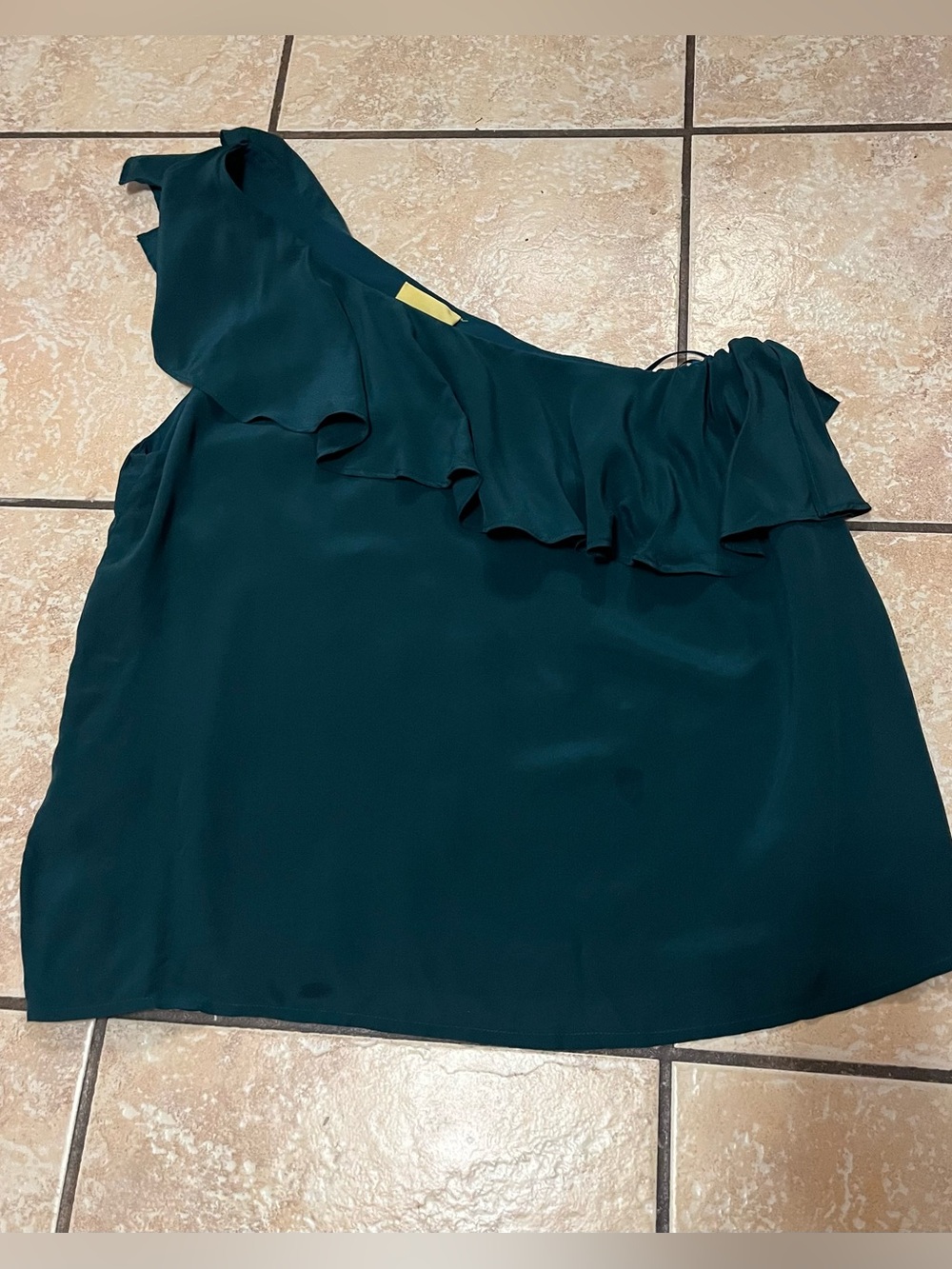 NWT Anthropologie Maeve Emerald Green Sleeveless Silk Top with Ruffles